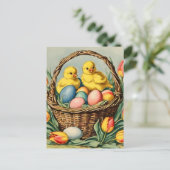  paaskuikens met tulpen briefkaart (Staand voorkant)