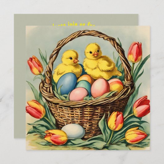  paaskuikens met tulpen kaart (Voorkant / Achterkant)