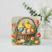 paaskuikens met tulpen kaart (Staand voorkant)