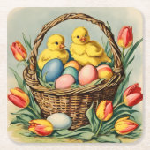paaskuikens met tulpen kartonnen onderzetters (Voorkant)