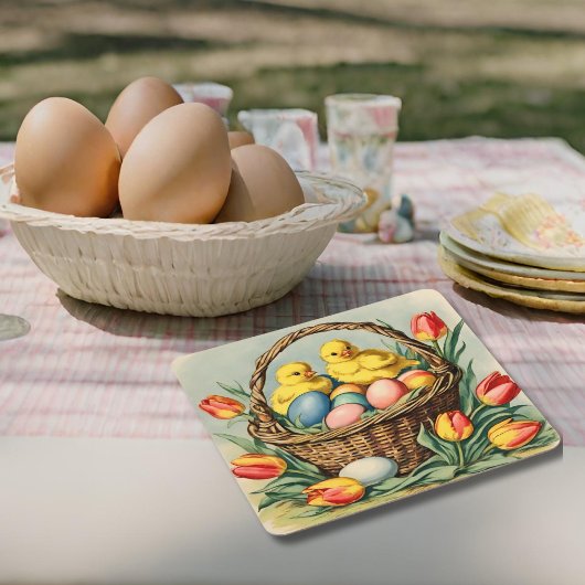 paaskuikens met tulpen kartonnen onderzetters