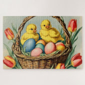  paaskuikens met tulpen legpuzzel (Horizontaal)