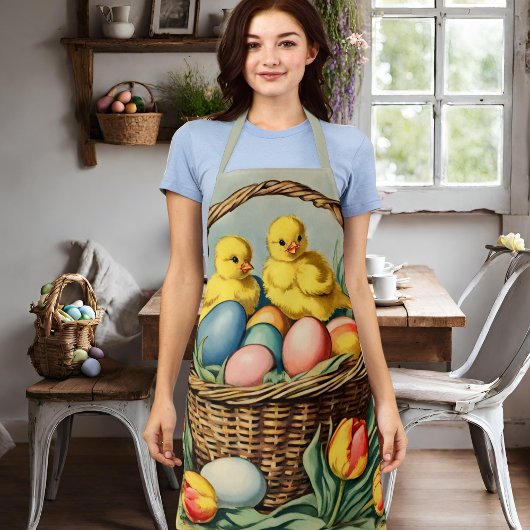  paaskuikens met tulpen schort