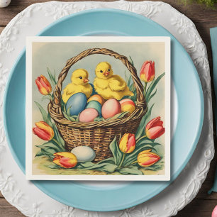 paaskuikens met tulpen servet