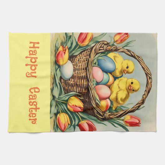  paaskuikens met tulpen theedoek (Horizontaal)