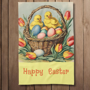  paaskuikens met tulpen theedoek