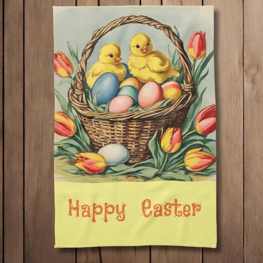 paaskuikens met tulpen theedoek