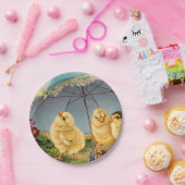  paaskuikens onder parasol papieren bordje (Feest)
