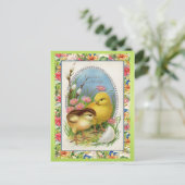  paaskuikens Victoriaans bloemenlente Feestdagenkaart (Staand voorkant)