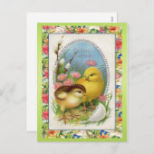  paaskuikens Victoriaans bloemenlente Feestdagenkaart (Voorkant / Achterkant)