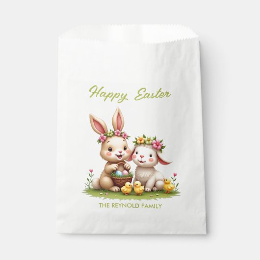 Paaslam en konijn | Schattigee kuikens en voorjaar Bedankzakje (Voorkant)