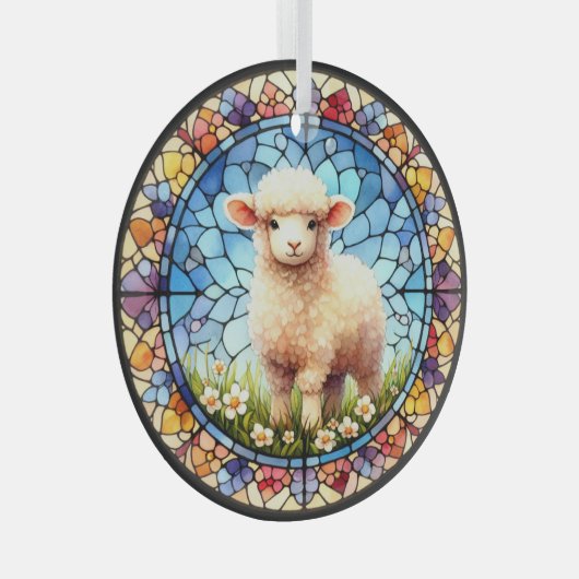 Paaslam in Glas in lood Glas Ornament (Voorkant Rechts)