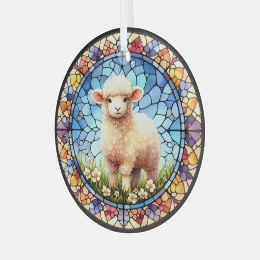 Paaslam in Glas in lood Glas Ornament (Voorkant links)