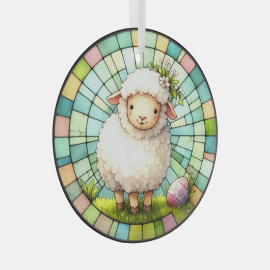 Paaslam in Glas in lood Glas Ornament (Voorkant Rechts)