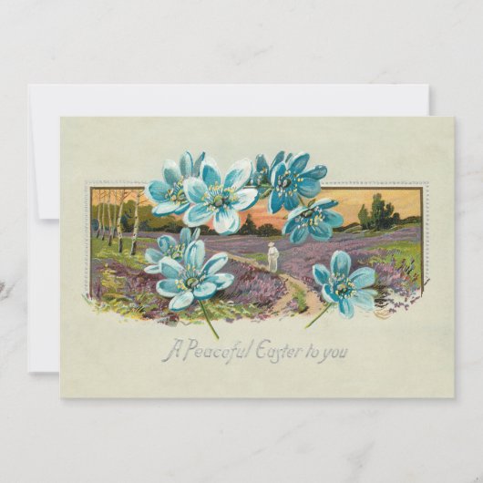 paaslandschap en vergeet-me-nots feestdagenkaart (Voorkant)