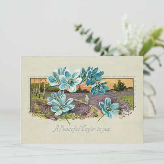  paaslandschap en vergeet-me-nots feestdagenkaart (Staand voorkant)