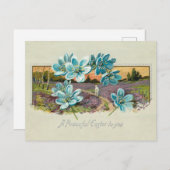 paaslandschap en vergeet-me-nots feestdagenkaart (Voorkant / Achterkant)