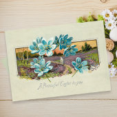 paaslandschap en vergeet-me-nots feestdagenkaart