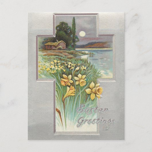 paaslandschap met deaffodis feestdagenkaart (Voorkant)
