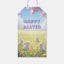 Paaslavendel Cute Witte Konijn Bloemrijke Lente Cadeaulabel