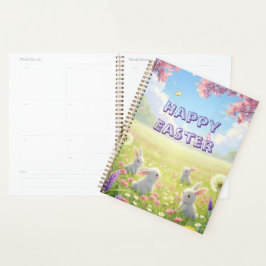 Paaslavendel Cute Witte Konijn Bloemrijke Lente  Planner