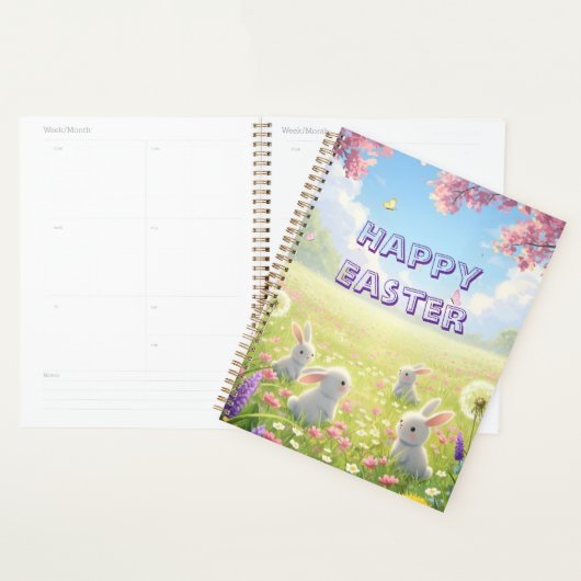 Paaslavendel Cute Witte Konijn Bloemrijke Lente  Planner (Display)