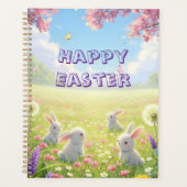 Paaslavendel Cute Witte Konijn Bloemrijke Lente  Planner (Voorkant)