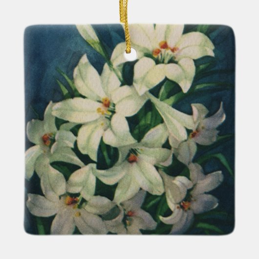 Paasleliebloemen,  paaslelies keramisch ornament (Voorkant)