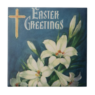 Paaslelies Bloemen, Vintage Religieus Pasen Tegeltje
