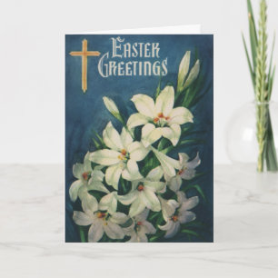 Paaslelies Bloemen, Vintage Religieuze Pasen Feestdagen Kaart