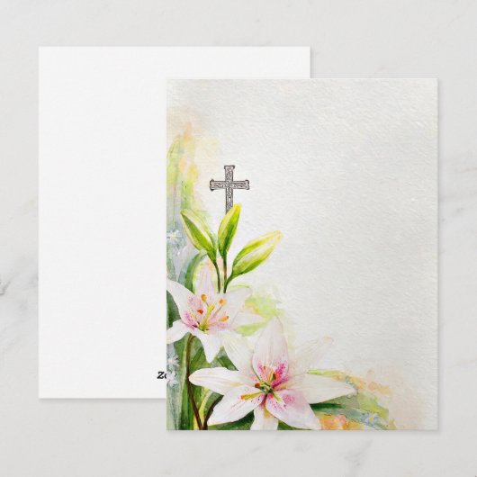 Paaslelies en Cross blanco briefpapier Feestdagenkaart (Voorkant / Achterkant)