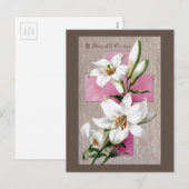  paaslelies en roze kruis feestdagenkaart (Voorkant / Achterkant)