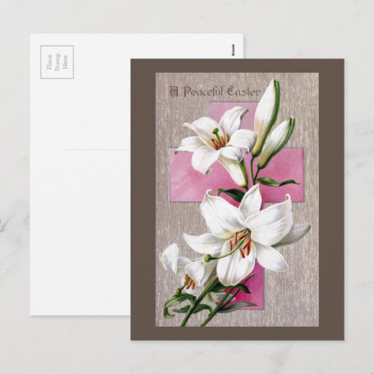  paaslelies en roze kruis feestdagenkaart (Voorkant / Achterkant)