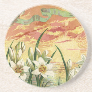  Paaslelies Zonsopgang en Victoriaans Engelen Zandsteen Onderzetter