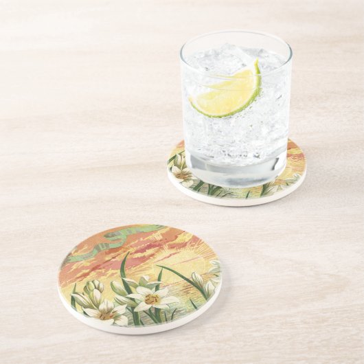  Paaslelies Zonsopgang en Victoriaans Engelen Zandsteen Onderzetter (Zijkant)