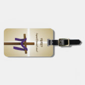 Paaslening Cross Paarse Drape Resurrection Day Bagagelabel (Voorkant horizontaal)