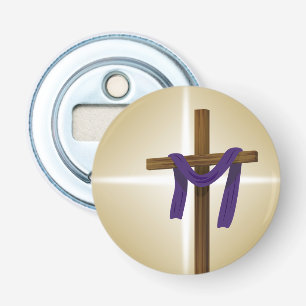 Paaslening Cross Paarse Drape Resurrection Day Button Flesopener