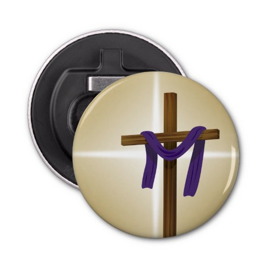 Paaslening Cross Paarse Drape Resurrection Day Button Flesopener (Voorkant)