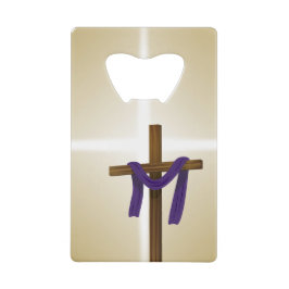 Paaslening Cross Paarse Drape Resurrection Day Creditkaart Flessenopener