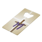 Paaslening Cross Paarse Drape Resurrection Day Creditkaart Flessenopener (Achterkant Gekanteld)