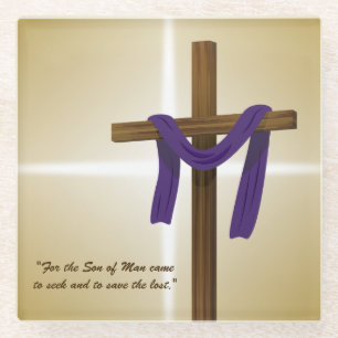 Paaslening Cross Paarse Drape Resurrection Day Glazen Onderzetter