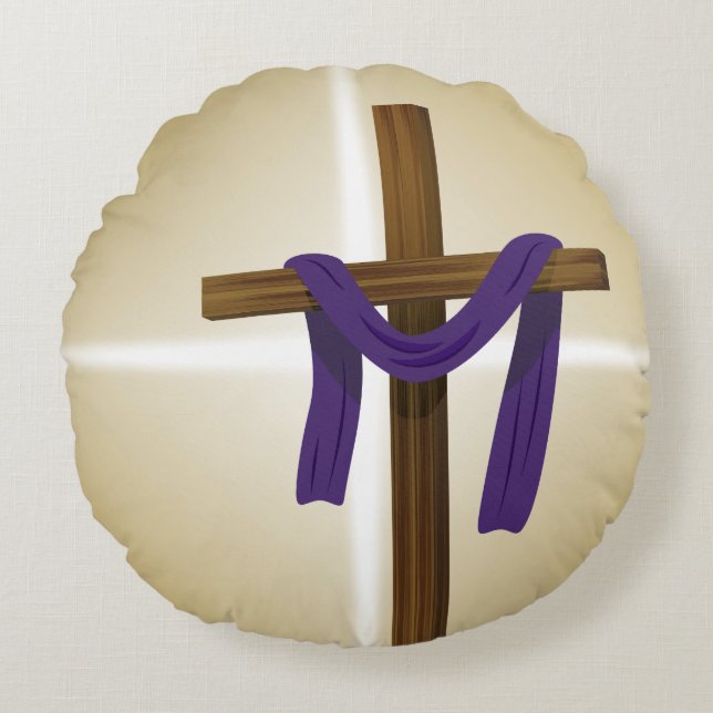 Paaslening Cross Paarse Drape Resurrection Day Rond Kussen (Voorkant)