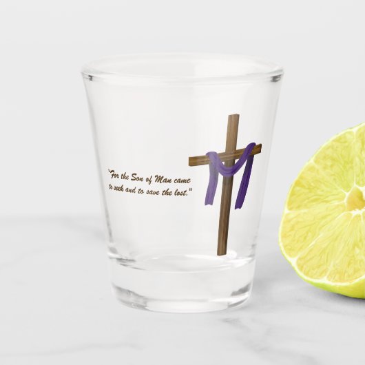 Paaslening Cross Paarse Drape Resurrection Day Shot Glas (Voorkant)