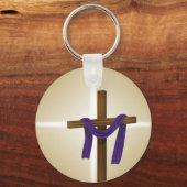 Paaslening Cross Paarse Drape Resurrection Day Sleutelhanger (Voorkant)