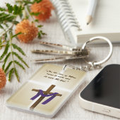 Paaslening Cross Paarse Drape Resurrection Day Sleutelhanger (Voorkant Rechts)