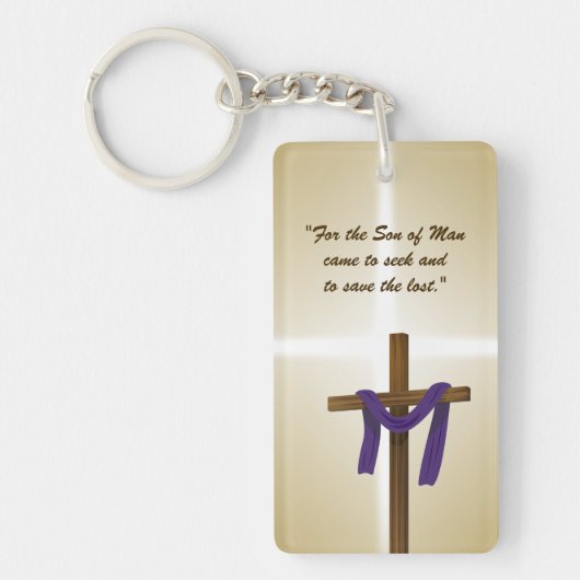 Paaslening Cross Paarse Drape Resurrection Day Sleutelhanger (Voorkant)