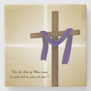 Paaslening Cross Paarse Drape Resurrection Day Stenen Onderzetter
