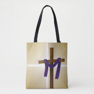 Paaslening Cross Paarse Drape Resurrection Day Tote Bag