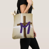 Paaslening Cross Paarse Drape Resurrection Day Tote Bag (Dichtbij)
