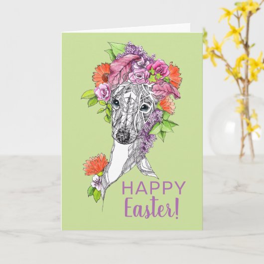 Paaslente Italiaanse windhond Whippet Bloemenkunst Kaart (Gele Bloem)